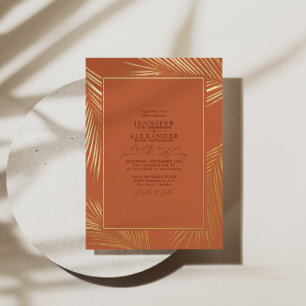 Invitación Con Relieve Metalizado Boda Boho Beach Coastal & Código QR RSVP Dorado