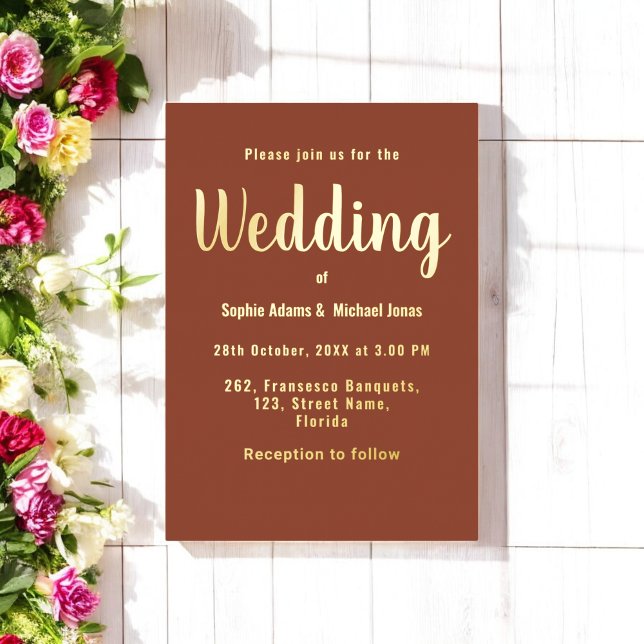 Invitación Con Relieve Metalizado Boda Boho Brown Terracotta Gold (Subido por el creador)