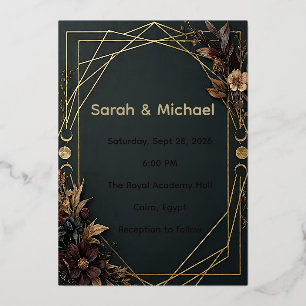 Invitación Con Relieve Metalizado Boda Boho de Academia Oscura