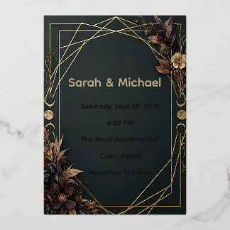 Invitación Con Relieve Metalizado Boda Boho de Academia Oscura