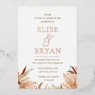 Invitación Con Relieve Metalizado Boda Boho de Oro Rosa Foil Bohemio Moderno