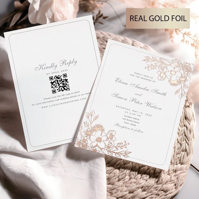 Invitación Con Relieve Metalizado Boda Boho Floral Gold (Subido por el creador)