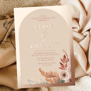 Invitación Con Relieve Metalizado Boda Boho Floral Rubor Oro Rosa con Hojalata