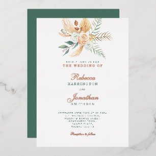 Invitación Con Relieve Metalizado Boda Boho Floral Rustic Green Gold Bronze