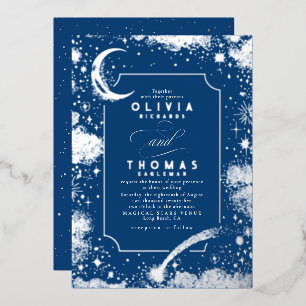 Invitación Con Relieve Metalizado Boda Boho Nocturna de Luna Creciente Mística