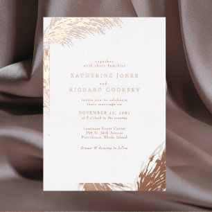 Invitación Con Relieve Metalizado Boda Boho Pampas Sin Padres Rosa Oro