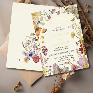 Invitación Con Relieve Metalizado Boda Boho Wildflower de Bohemia