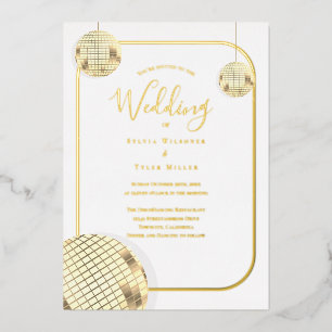 Invitación Con Relieve Metalizado Boda Bola de Discoteca de Oro