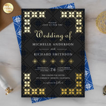 Boda Bordado Ucraniano Azul Negro Dorado