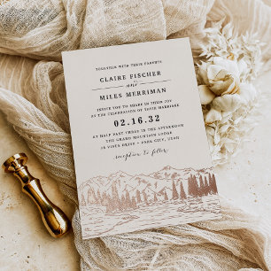 Invitación Con Relieve Metalizado Boda Bosquejo Montaña