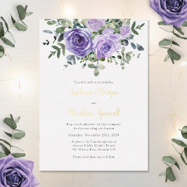Invitación Con Relieve Metalizado Boda Botánica de Eucalipto Morado Polvoriento