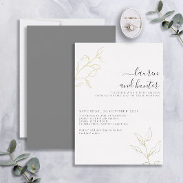 Invitación Con Relieve Metalizado Boda Botánica de Guión Gris Oro