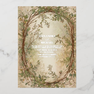 Invitación Con Relieve Metalizado Boda Botánica del Oasis de Palma Seca 