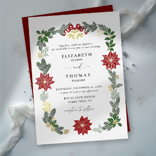 Invitación Con Relieve Metalizado Boda botánica elegante de Navidad de invierno