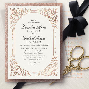 Invitación Con Relieve Metalizado Boda Botánica Floral Art Déco