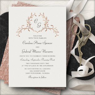 Invitación Con Relieve Metalizado Boda Botánica Francesa con Monograma