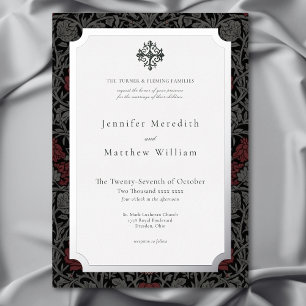 Invitación Con Relieve Metalizado Boda Botánica Gótica Vintage Elegante y Melancólic