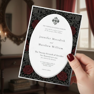 Invitación Con Relieve Metalizado Boda Botánica Gótica Vintage Elegante y Melancólic