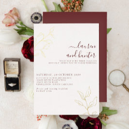 Invitación Con Relieve Metalizado Boda Botánica Moderna de Escritura en Burgundy Dor