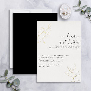 Invitación Con Relieve Metalizado Boda Botánica Moderna en Negro Blanco con Dorado