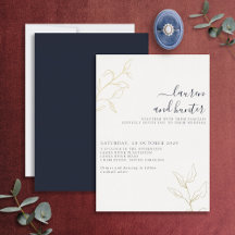 Boda Botánica Moderno Azul Marino Escritura Dorado