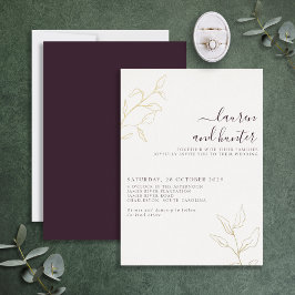 Invitación Con Relieve Metalizado Boda Botánica Moderno Script Púrpura Ciruela con H