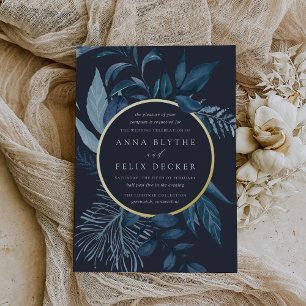 Invitación Con Relieve Metalizado Boda Botánico Azul de Azure Winter