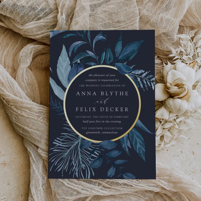 Invitación Con Relieve Metalizado Boda Botánico Azul de Azure Winter (Subido por el creador)