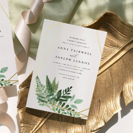 Invitación Con Relieve Metalizado Boda botánico de acuarela geométrica de invernader