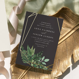 Invitación Con Relieve Metalizado Boda botánico de acuarela geométrica de invernader