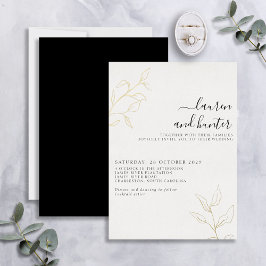Invitación Con Relieve Metalizado Boda botánico de escritura blanca moderna en blanc