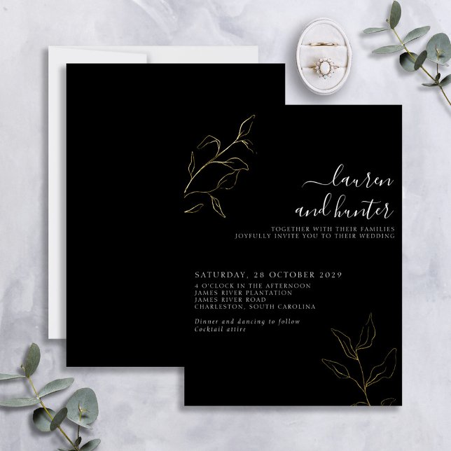 Invitación Con Relieve Metalizado Boda botánico de escritura blanca moderna en blanc (Subido por el creador)