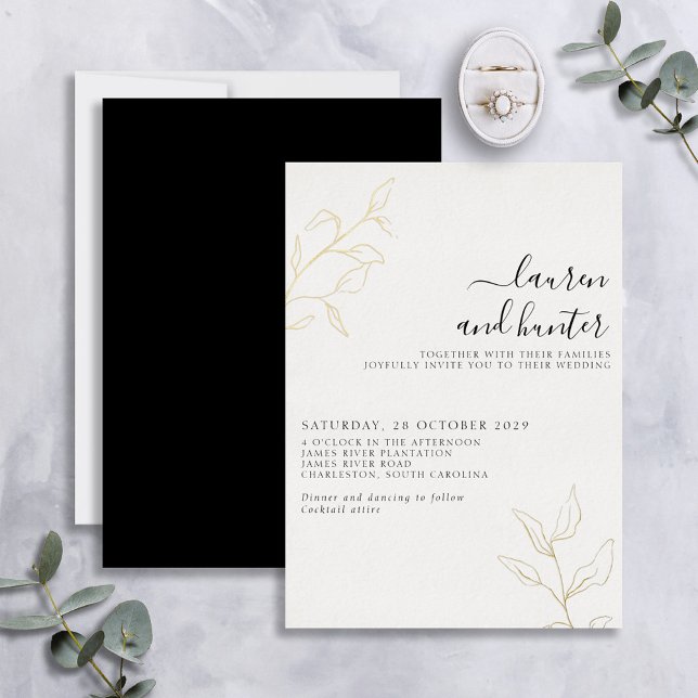 Invitación Con Relieve Metalizado Boda botánico de escritura blanca moderna en blanc (Subido por el creador)