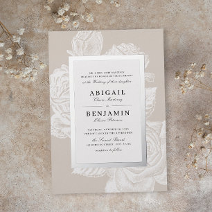 Invitación Con Relieve Metalizado Boda botánico lujoso rosa floral plateado vintage
