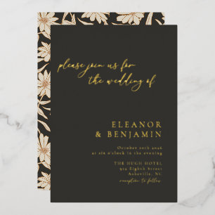 Invitación Con Relieve Metalizado Boda Botánico Minimalista Boho Marfil Negro Dorado