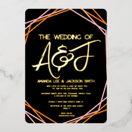 Invitación Con Relieve Metalizado Boda Brillante Naranja Rosa Amanecer 