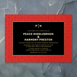 Invitación Con Relieve Metalizado Boda Carnaby Confeti Dorado Rojo Negro