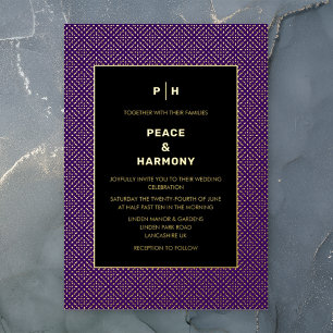 Invitación Con Relieve Metalizado Boda Carnaby Confetti Dorado Púrpura Negro