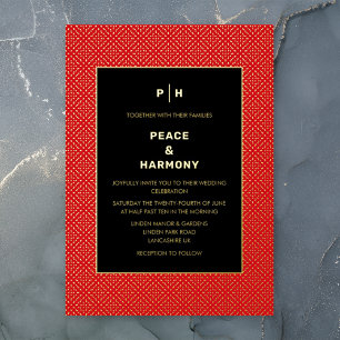 Invitación Con Relieve Metalizado Boda Carnaby Confetti Dorado Rojo Negro