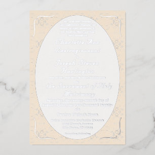 Invitación Con Relieve Metalizado Boda católica de encaje blanco vintage