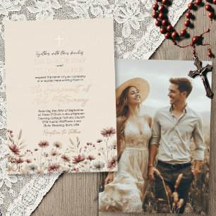 Invitación Con Relieve Metalizado Boda católica moderna boho silvestre rústica