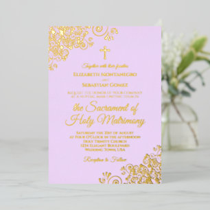 Invitación Con Relieve Metalizado Boda católica moderna elegante lila púrpura dorado