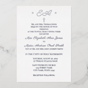 Invitación Con Relieve Metalizado Boda Católica Monogramada
