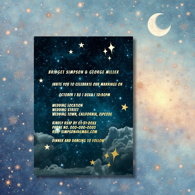 Invitación Con Relieve Metalizado boda celeste de galaxia azul (Subido por el creador)