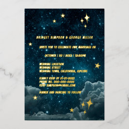 Invitación Con Relieve Metalizado boda celeste de galaxia azul