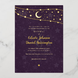 Invitación Con Relieve Metalizado Boda celeste Fancy Gold Deep Purple