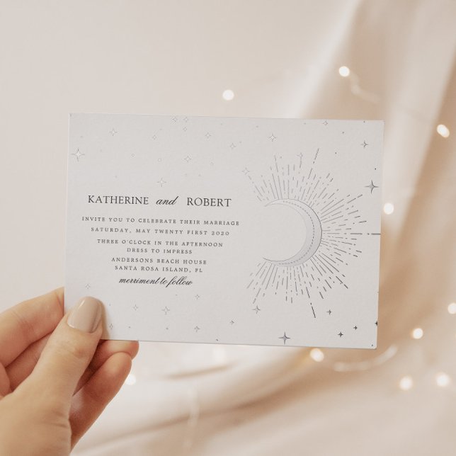 Invitación Con Relieve Metalizado Boda Celestial de las estrellas plateadas de media (Subido por el creador)