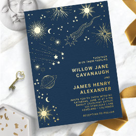 Invitación Con Relieve Metalizado Boda Celestial Elegante
