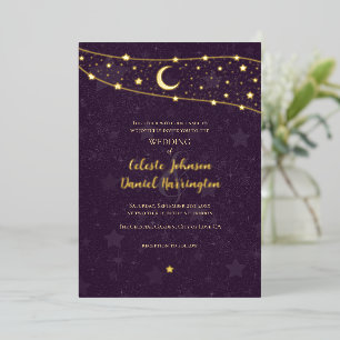 Invitación Con Relieve Metalizado Boda Celestial Fancy Oro Púrpura Profundo