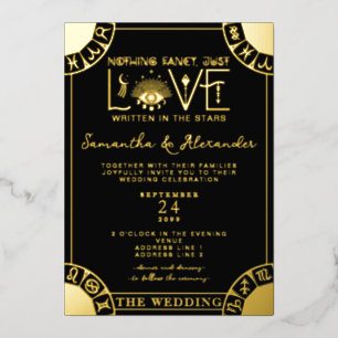 Invitación Con Relieve Metalizado Boda Celestial Ojo Malo Signo del Zodiaco Tarot Ne